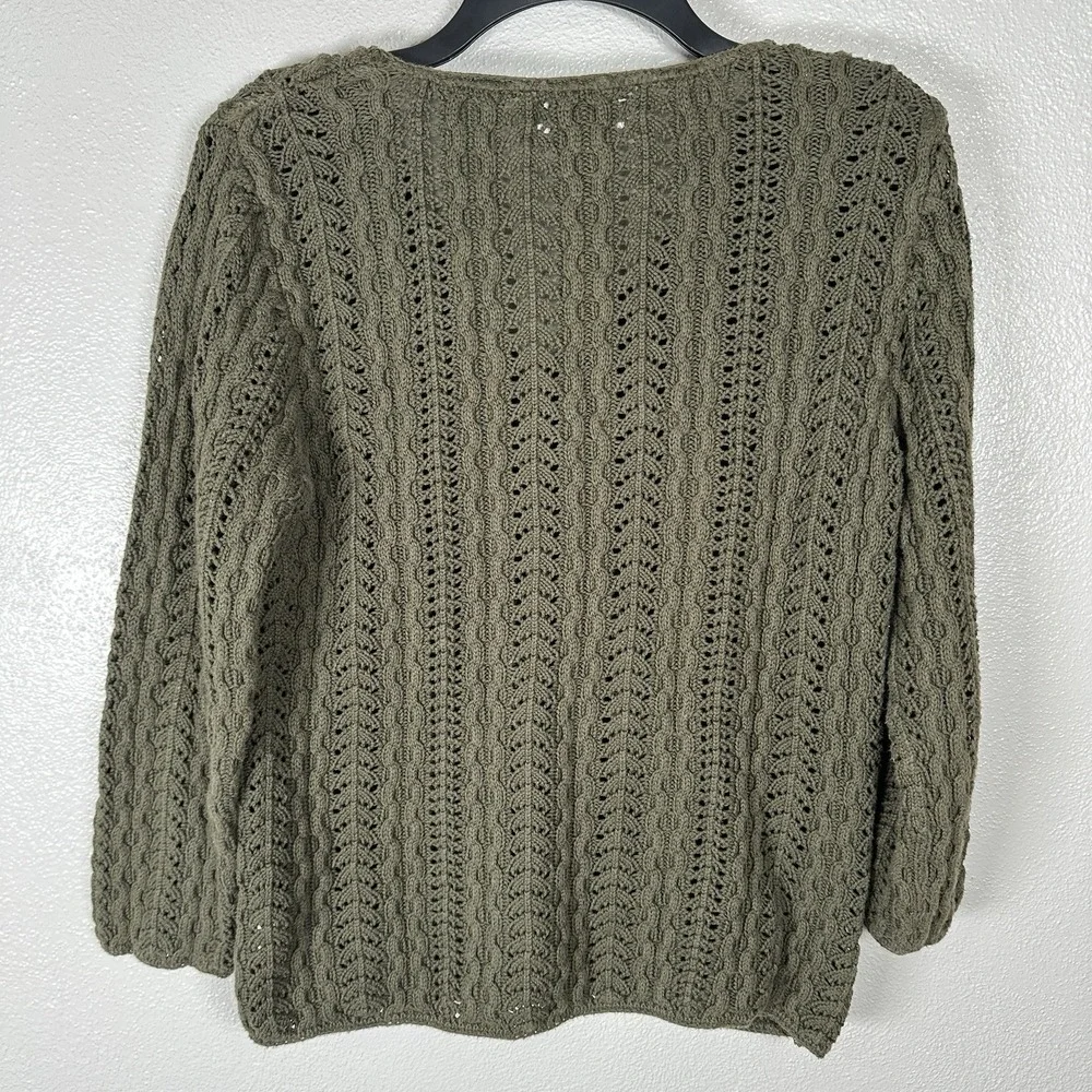 Jones New York Sport VTG Green Chunky Open Knit Sweater‎ Medium Boho Cottagecore